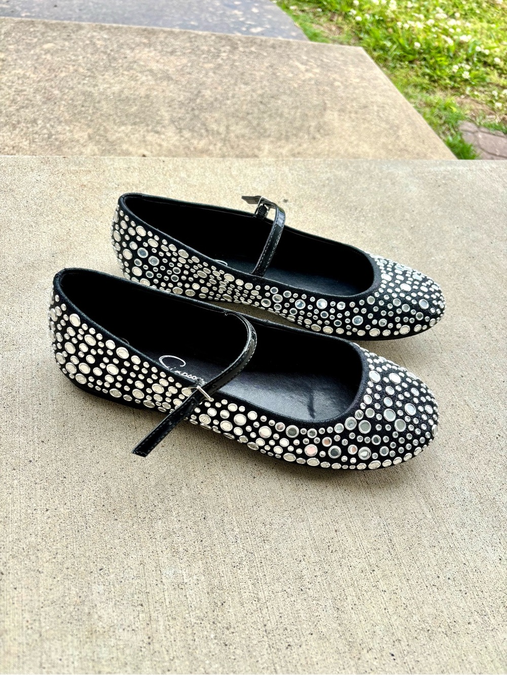 NWOT Jessica Simpson Black Mary Jane Flats with Silver Rhinestones